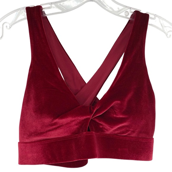 Fabletics Women's Oasis Twist Velour Sports Bra Burgundy Red - Picture 2 of 7